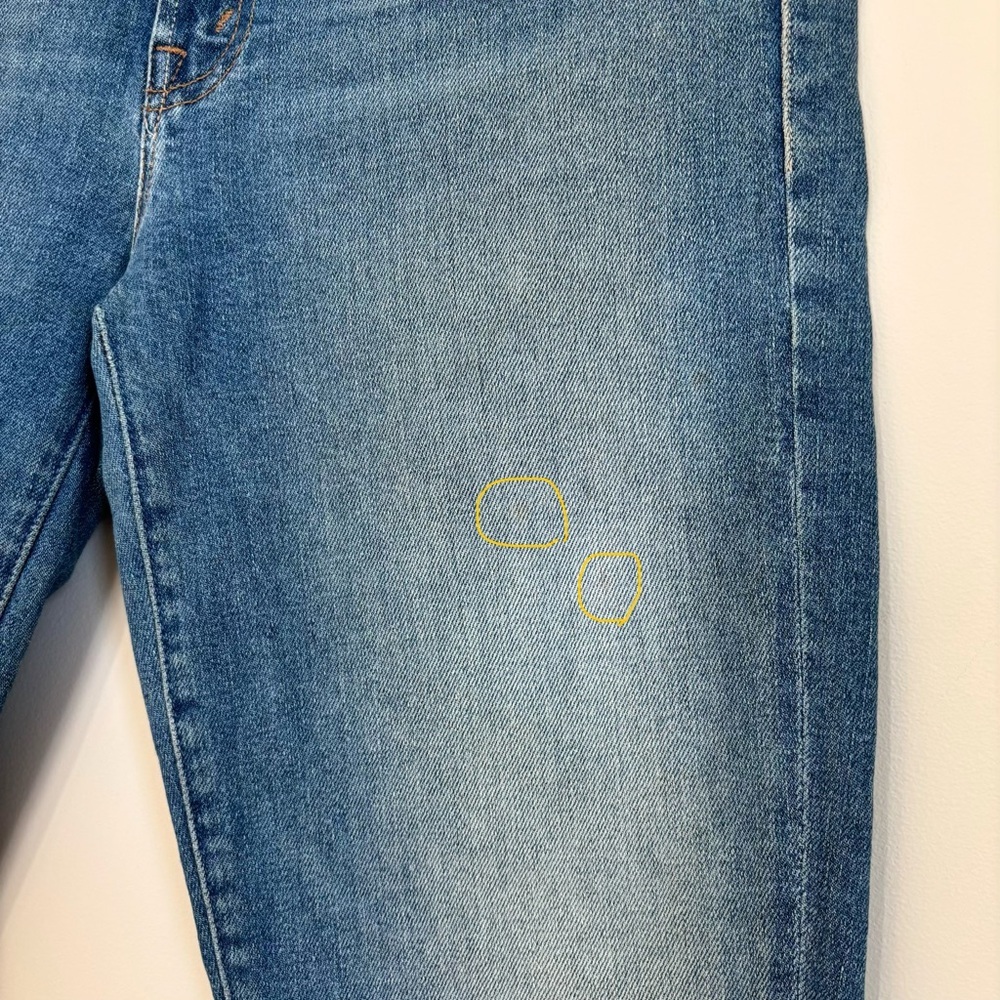 Mother Women"s 29 High Waisted Rascal Ankle Jeans Love Gun Distressed Frayed Hem - Picture 16 of 16